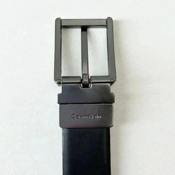 Calvin Klein Men’s Black Brown Reversible Dress Belt Gunmetal Buckle Size 32 - Picture 15 of 16
